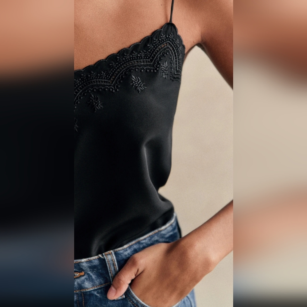 Sezane Black 'Palma' Silk Cami- Size FR44/US12